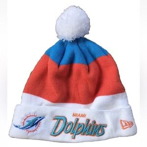 Miami Dolphins Pom Beanie Green Orange Football One Size Mens NFL New Era